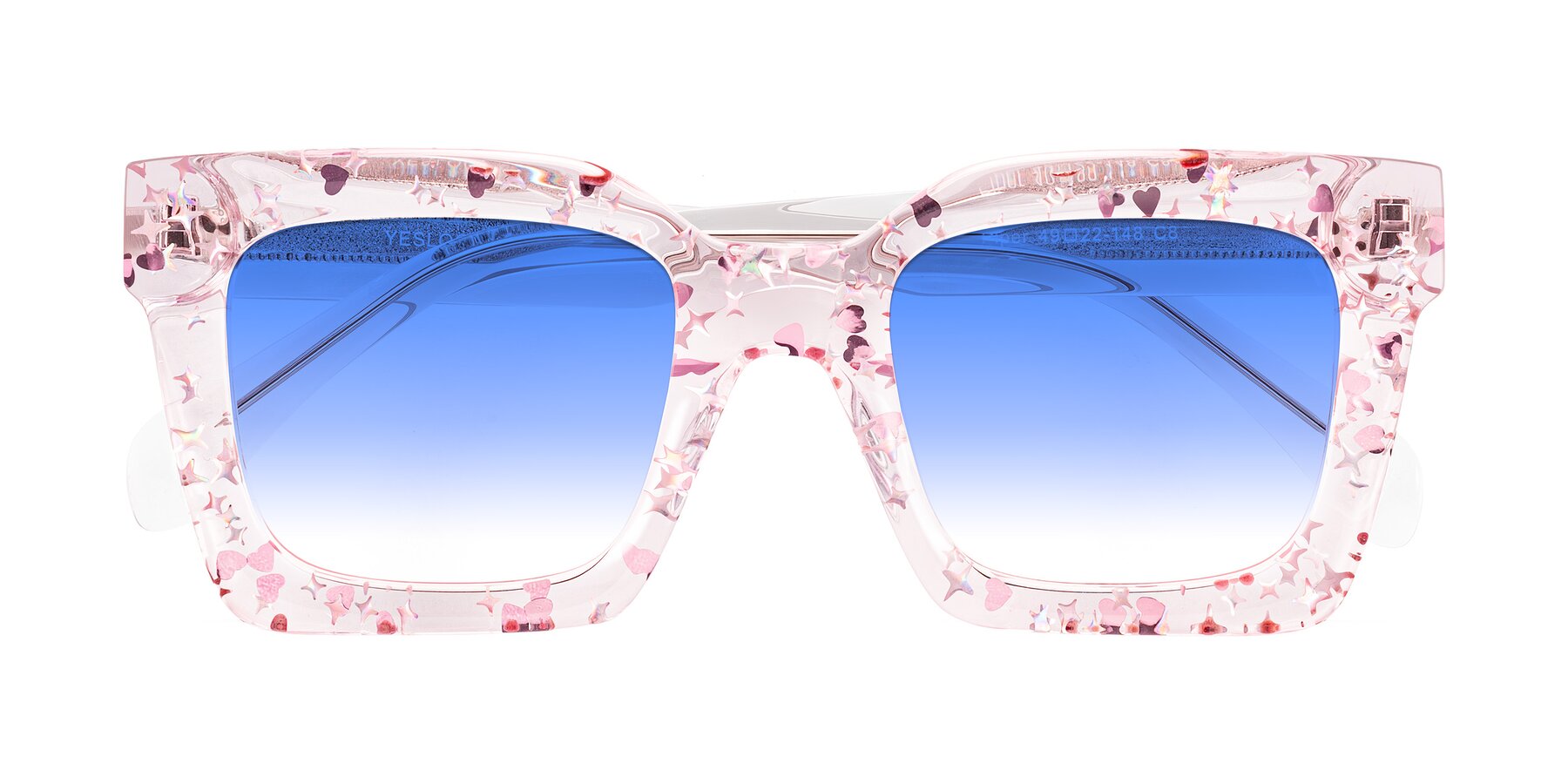Folded Front of Piper in Sparkling Blush with Blue Gradient Lenses