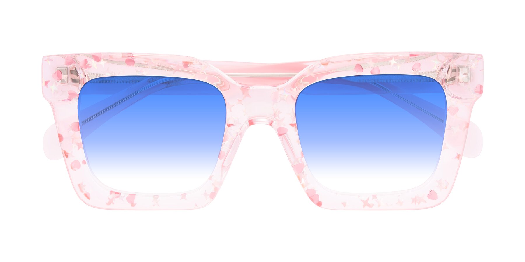 Folded Front of Piper in Sparkling Blush with Blue Gradient Lenses