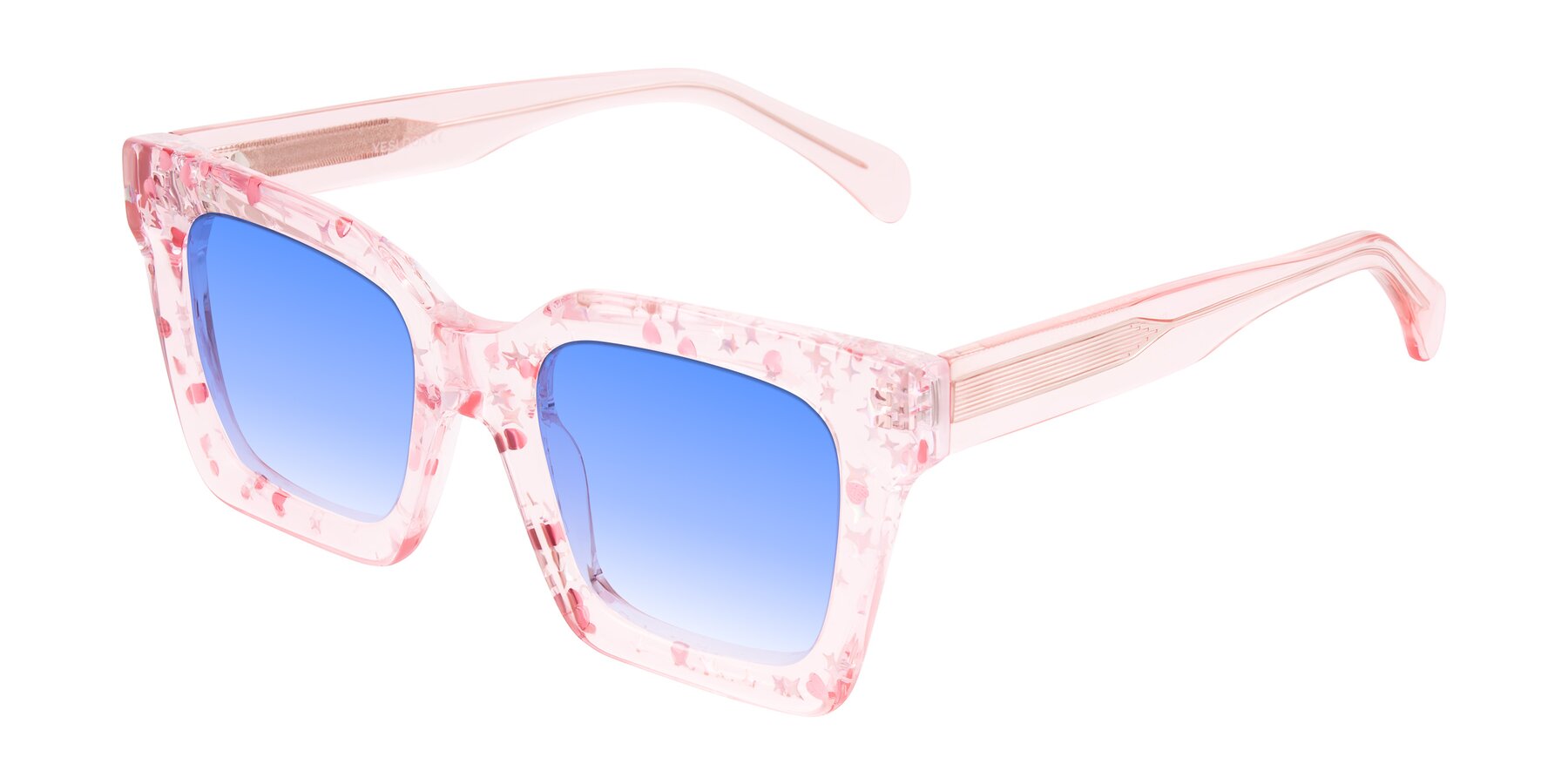 Angle of Piper in Sparkling Blush with Blue Gradient Lenses