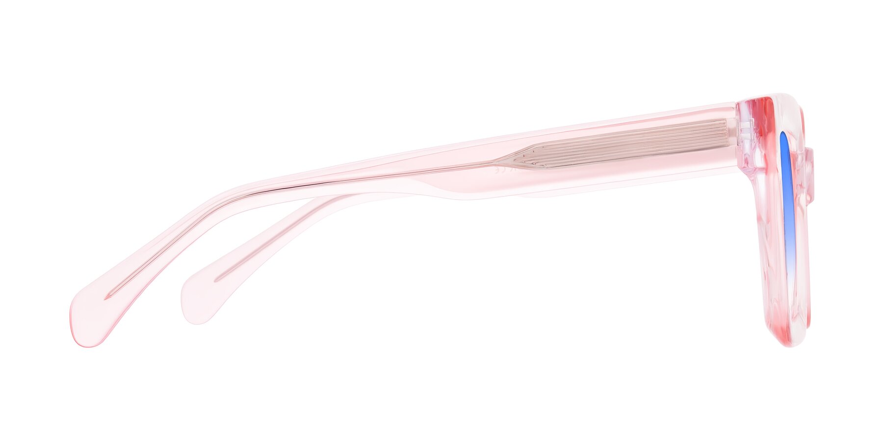 Side of Piper in Sparkling Blush with Blue Gradient Lenses