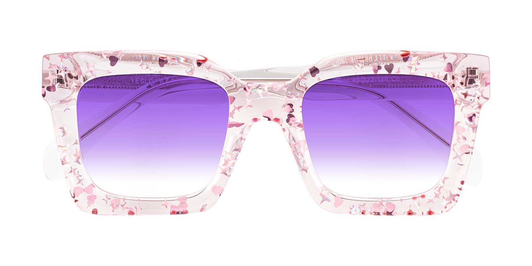 Folded Front of Piper in Sparkling Blush with Purple Gradient Lenses
