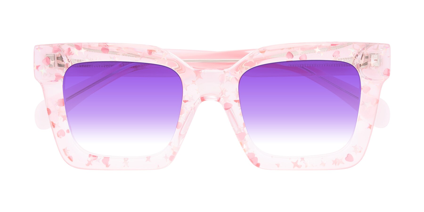 Folded Front of Piper in Sparkling Blush with Purple Gradient Lenses