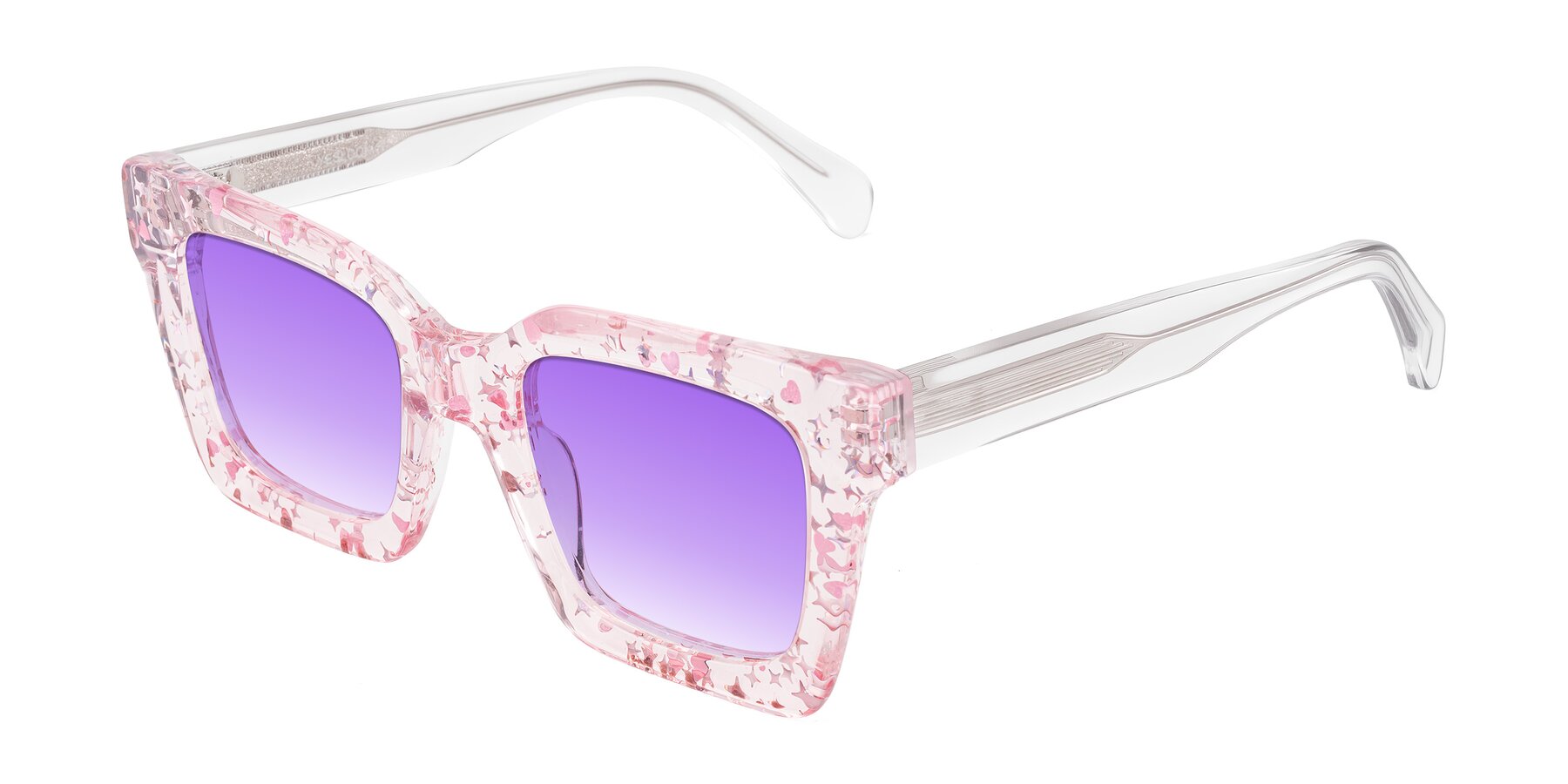 Angle of Piper in Sparkling Blush with Purple Gradient Lenses