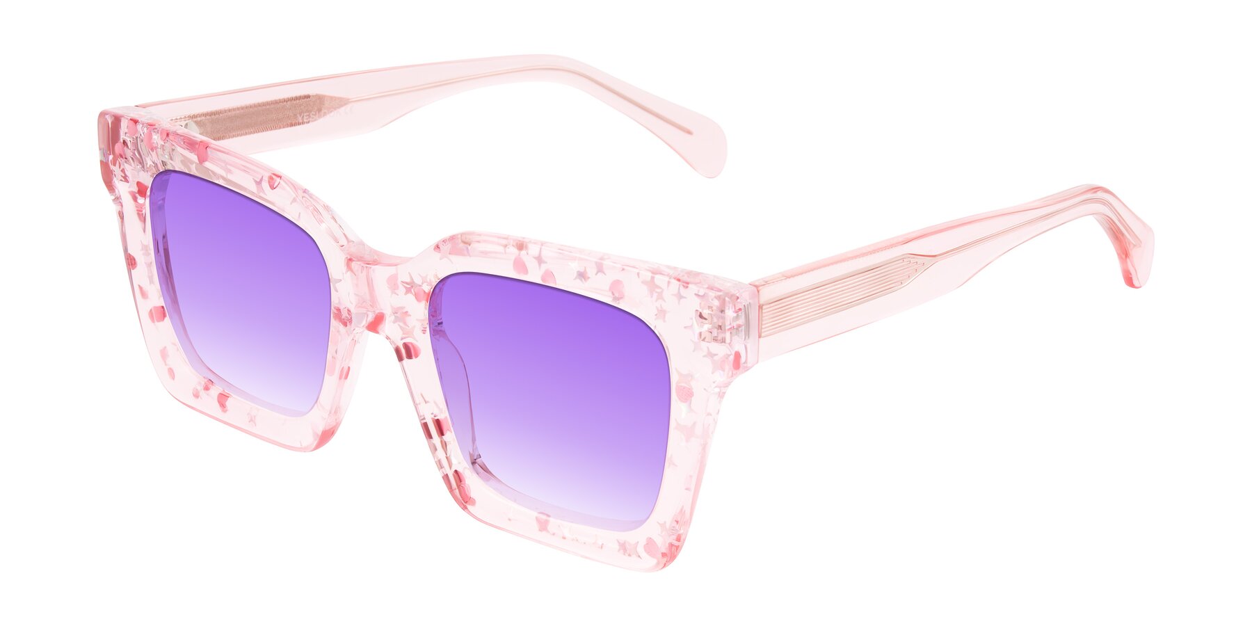 Angle of Piper in Sparkling Blush with Purple Gradient Lenses
