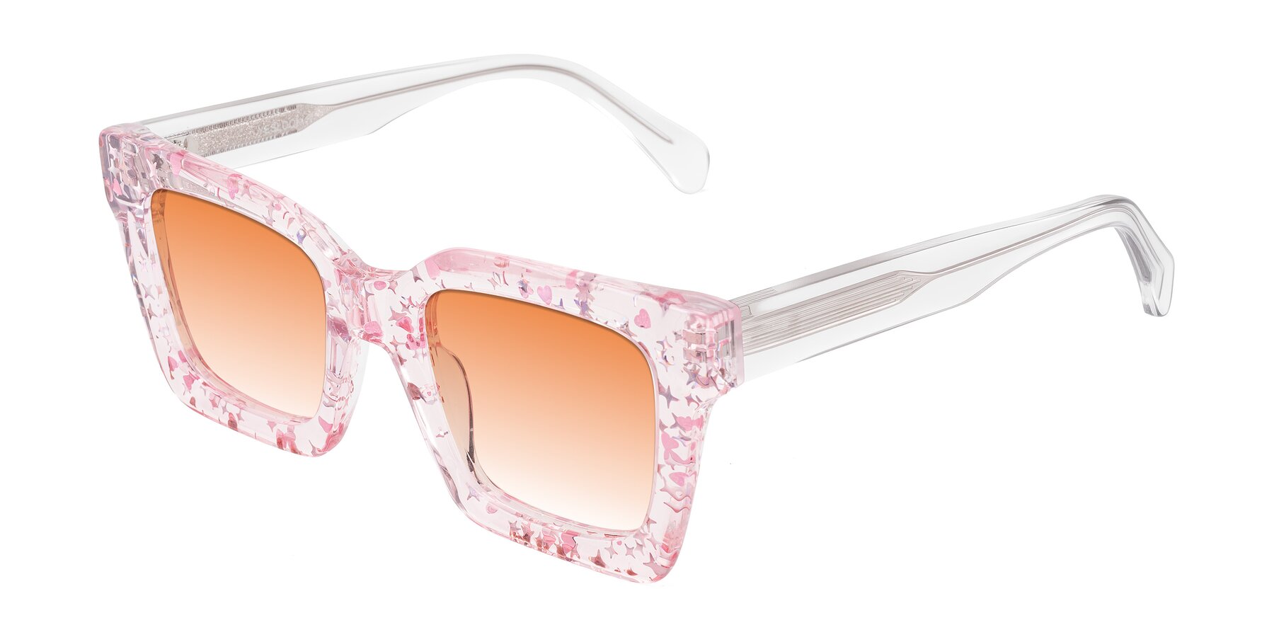 Angle of Piper in Sparkling Blush with Orange Gradient Lenses