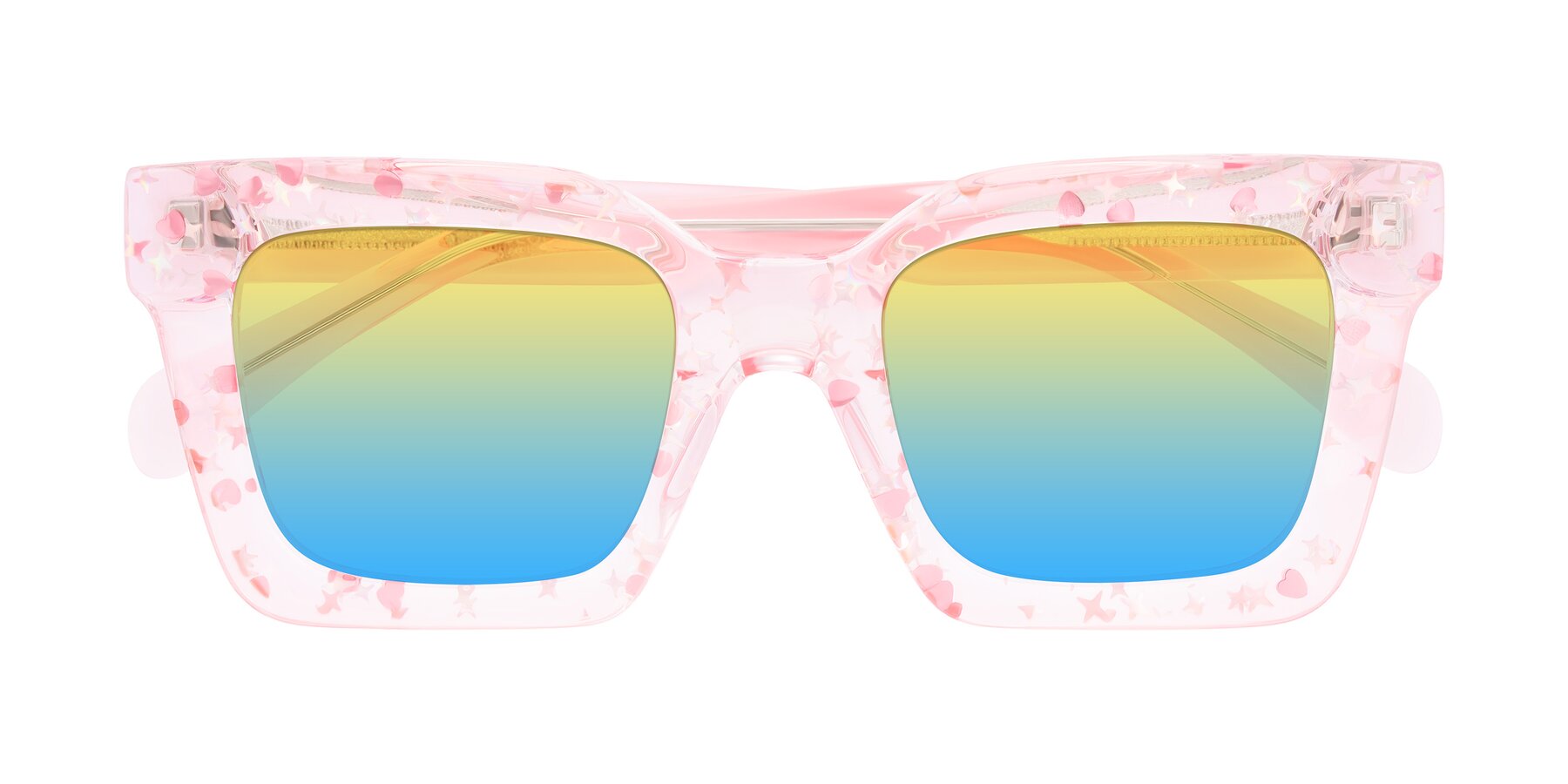 Folded Front of Piper in Sparkling Blush with Yellow / Blue Gradient Lenses