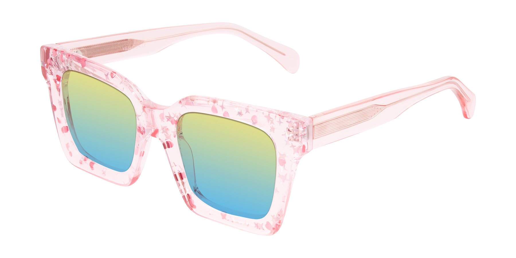 Angle of Piper in Sparkling Blush with Yellow / Blue Gradient Lenses