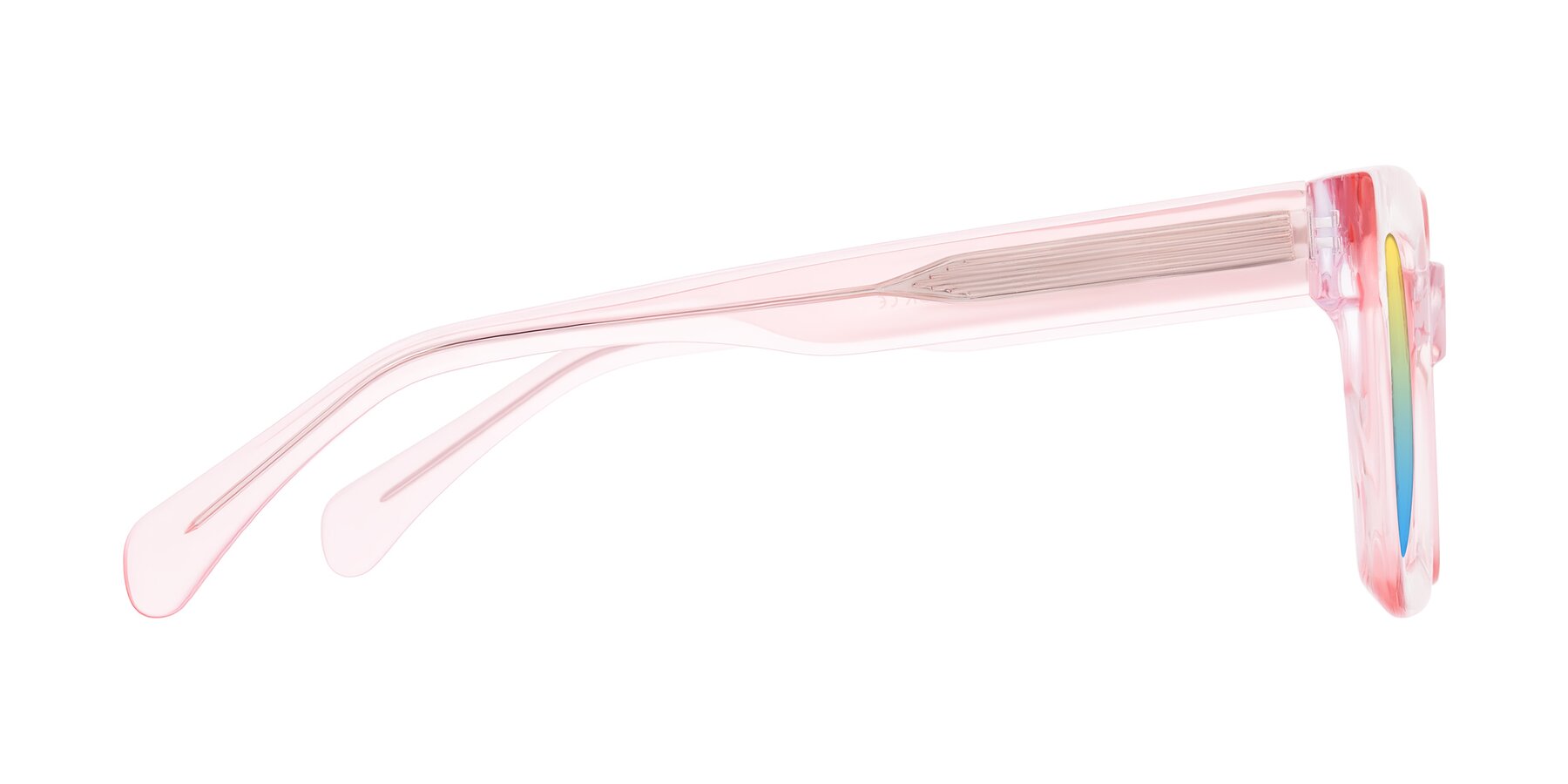 Side of Piper in Sparkling Blush with Yellow / Blue Gradient Lenses