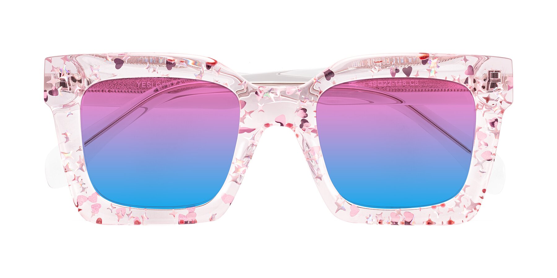 Folded Front of Piper in Sparkling Blush with Pink / Blue Gradient Lenses