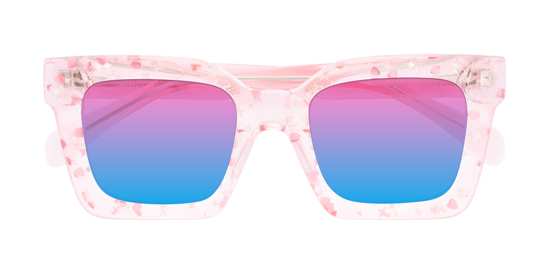 Folded Front of Piper in Sparkling Blush with Pink / Blue Gradient Lenses