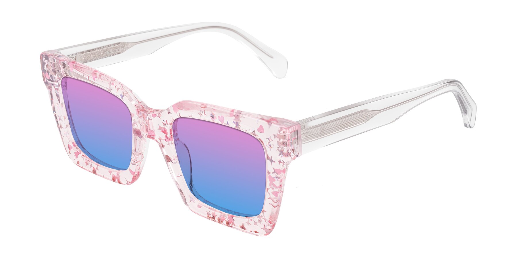 Angle of Piper in Sparkling Blush with Pink / Blue Gradient Lenses