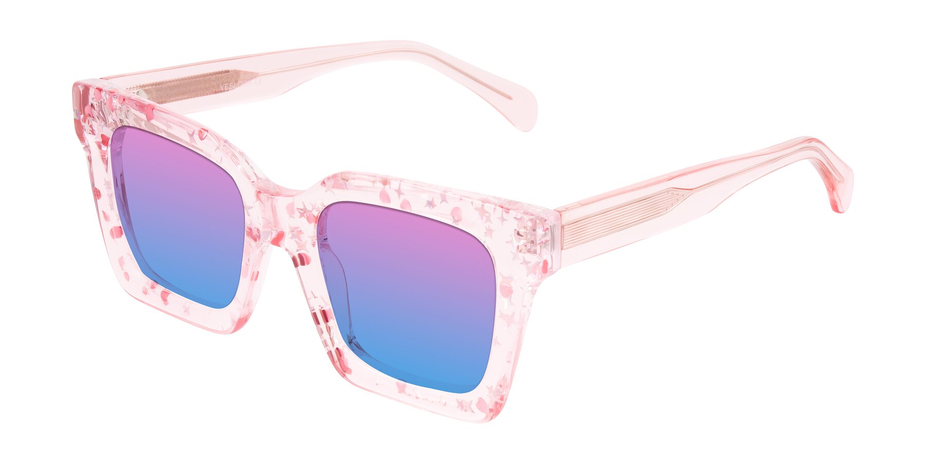 Angle of Piper in Sparkling Blush with Pink / Blue Gradient Lenses