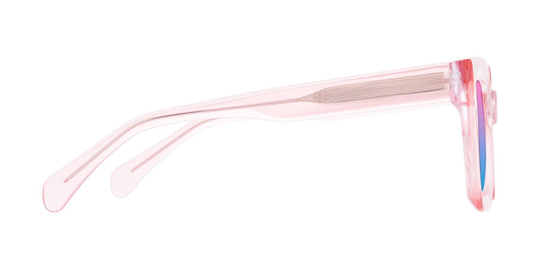 Side of Piper in Sparkling Blush with Pink / Blue Gradient Lenses