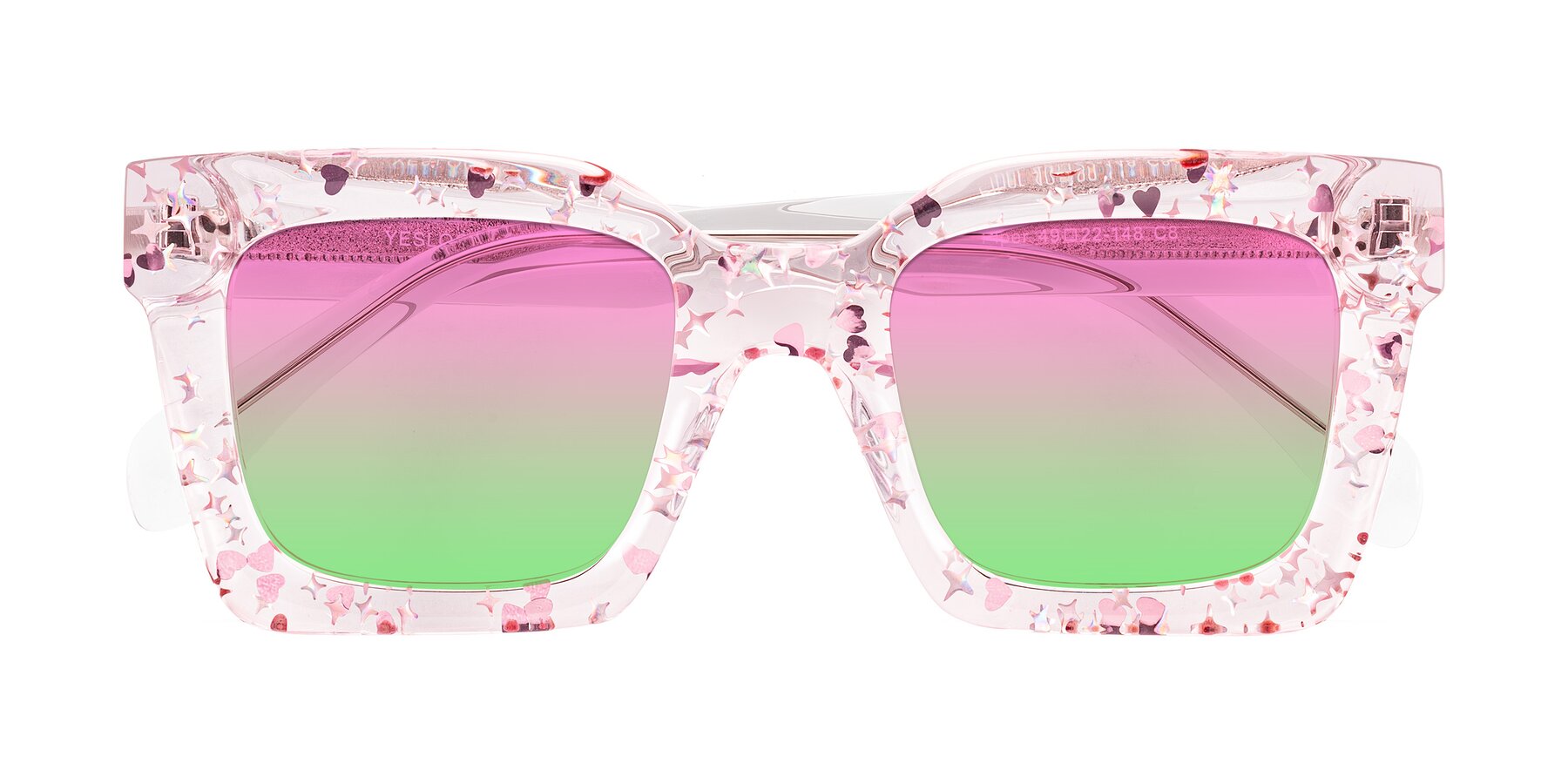 Folded Front of Piper in Sparkling Blush with Pink / Green Gradient Lenses