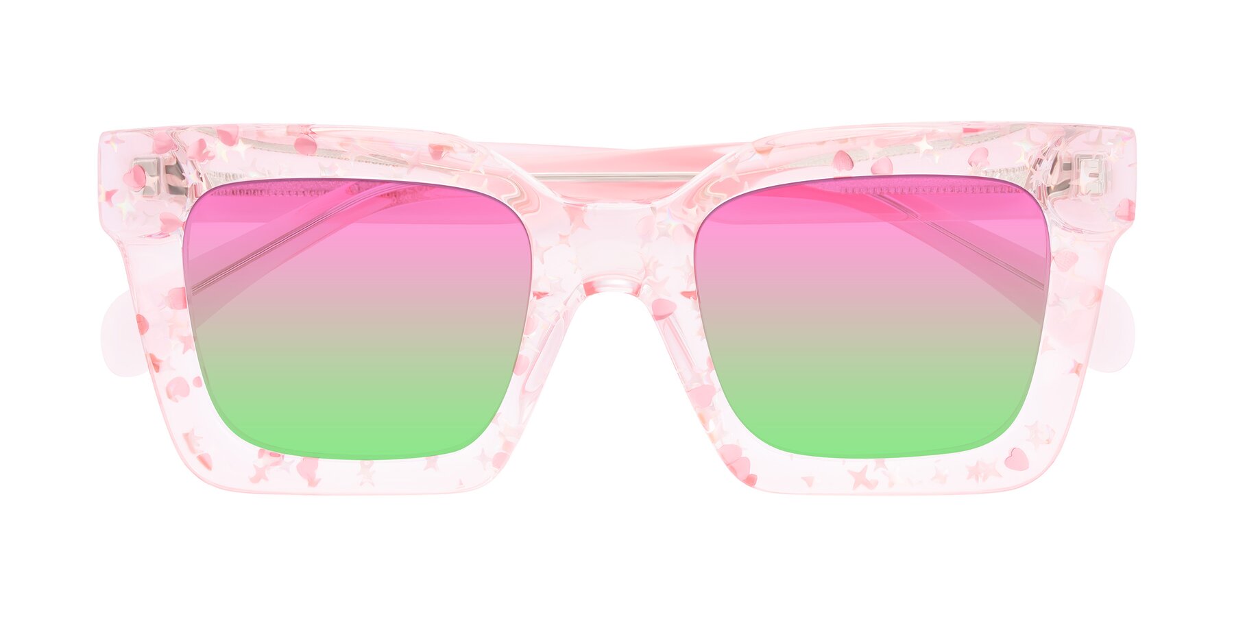 Folded Front of Piper in Sparkling Blush with Pink / Green Gradient Lenses