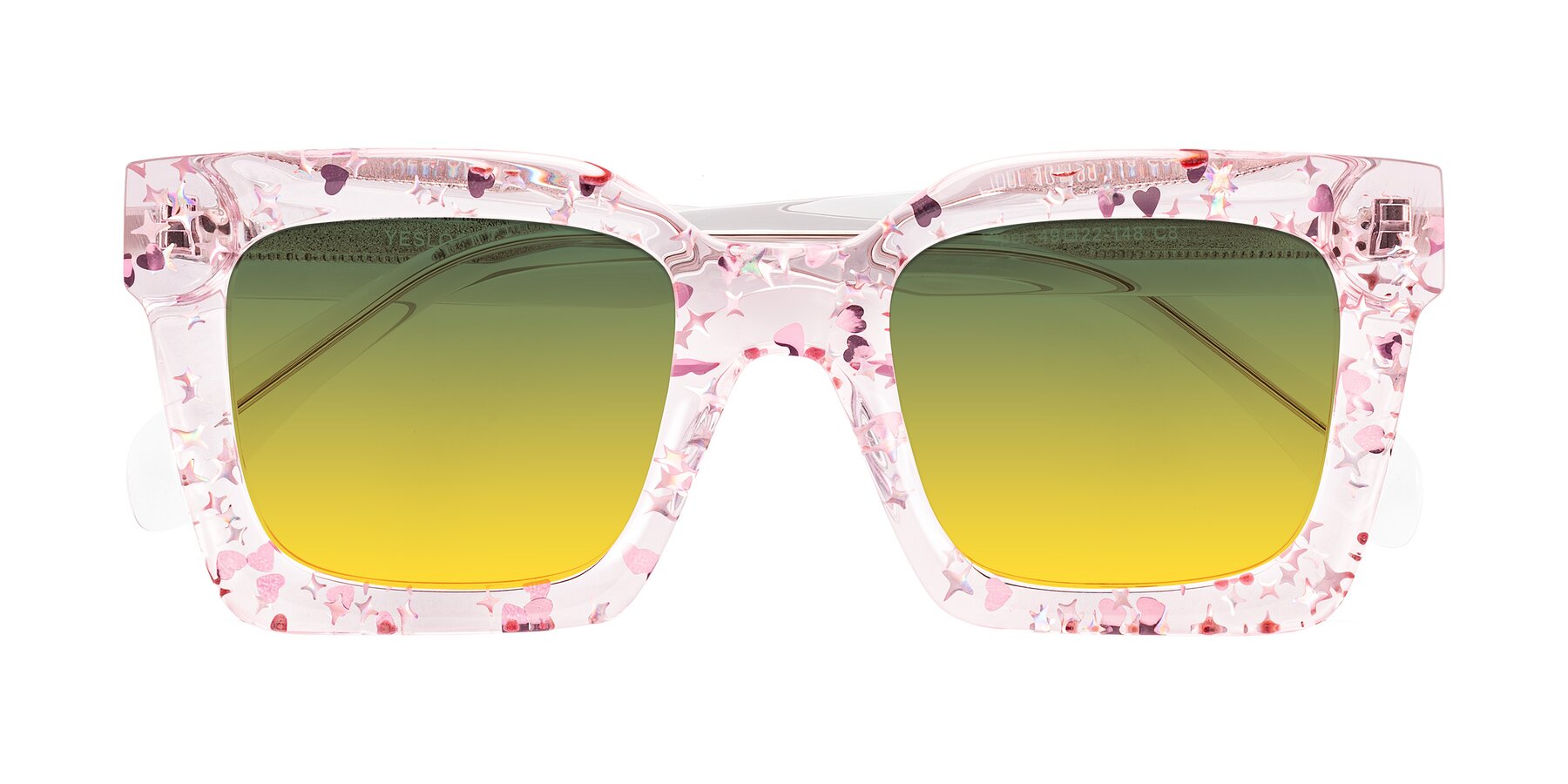 Folded Front of Piper in Sparkling Blush with Green / Yellow Gradient Lenses