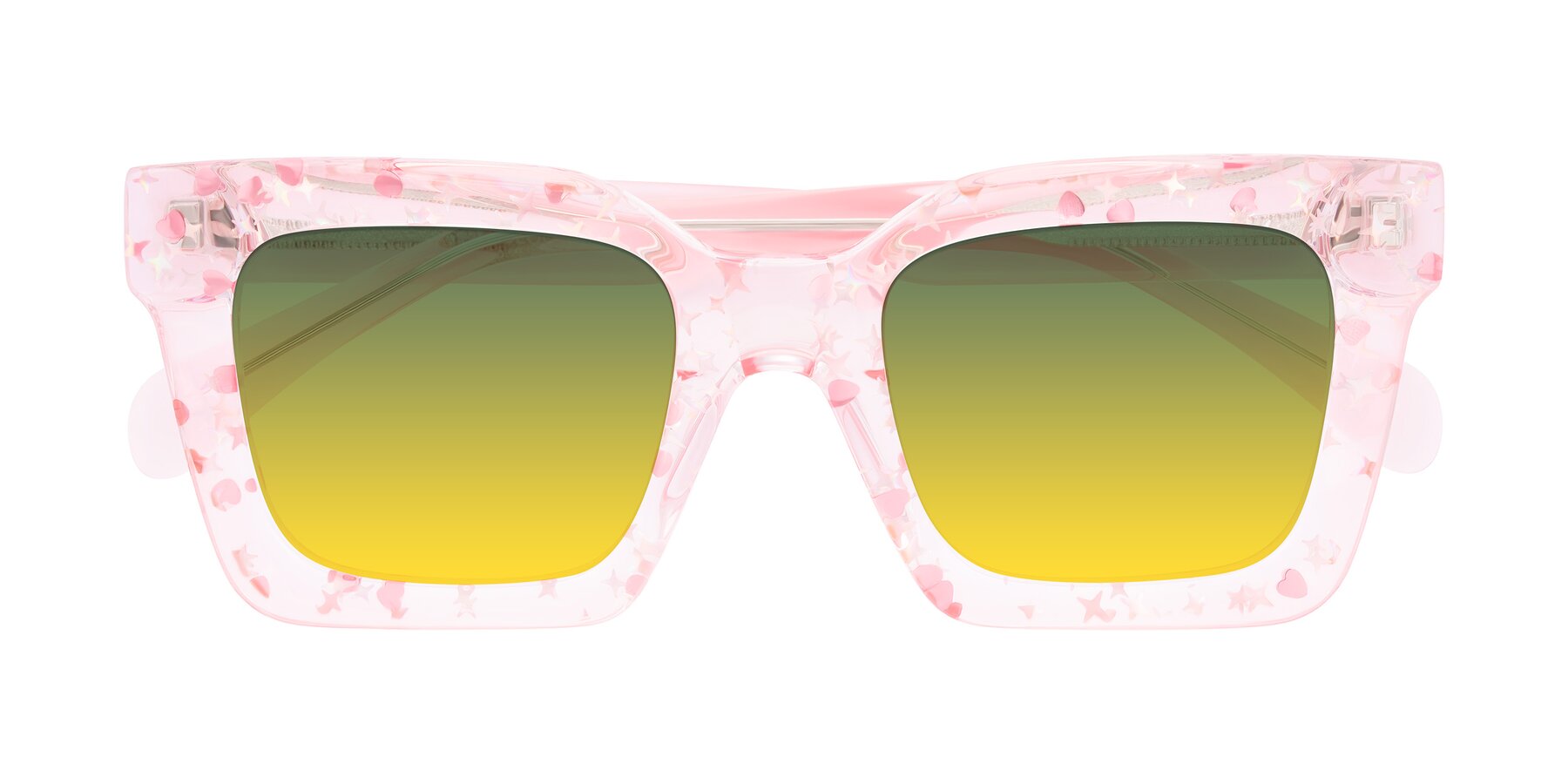 Folded Front of Piper in Sparkling Blush with Green / Yellow Gradient Lenses