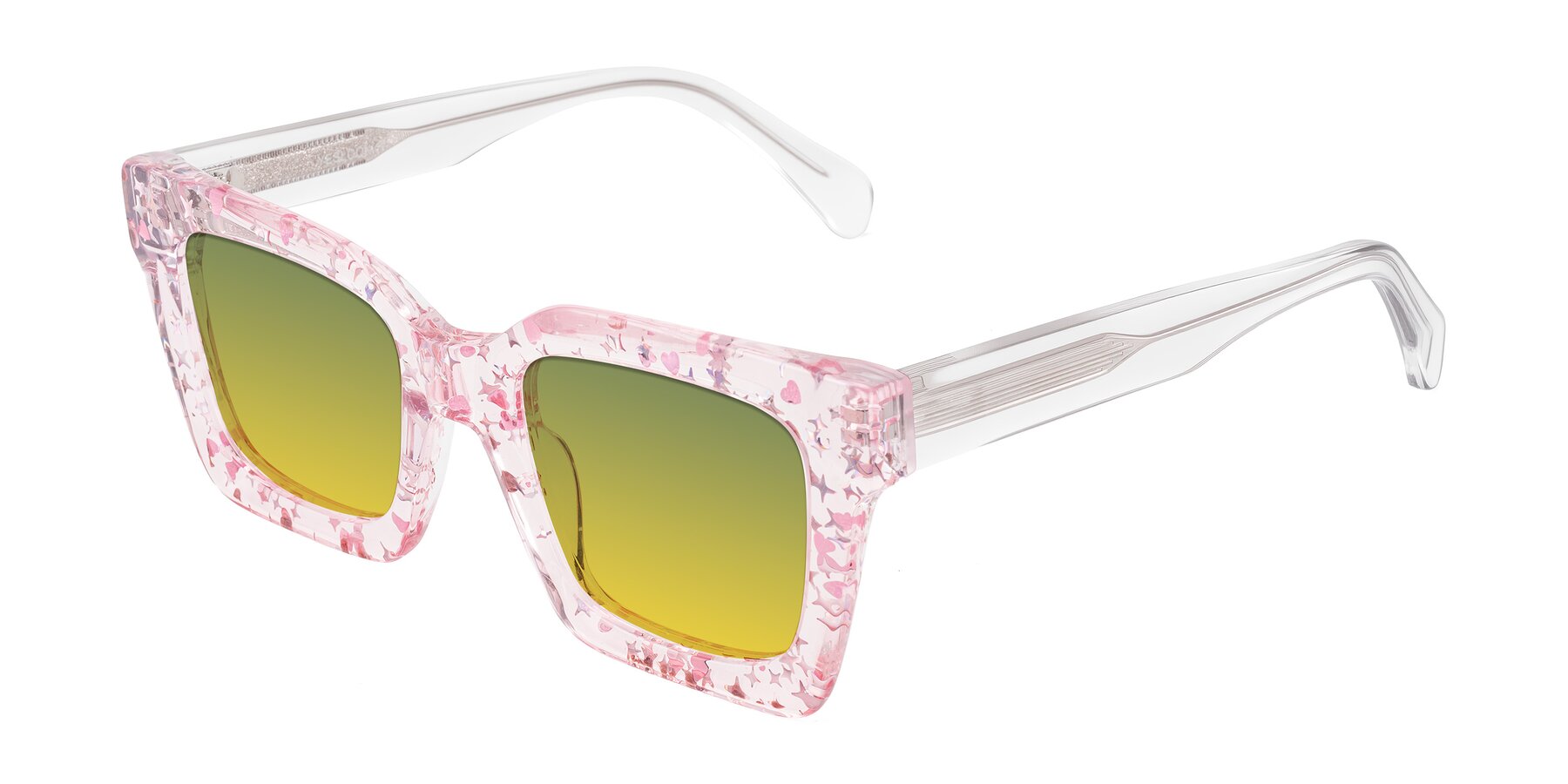 Angle of Piper in Sparkling Blush with Green / Yellow Gradient Lenses
