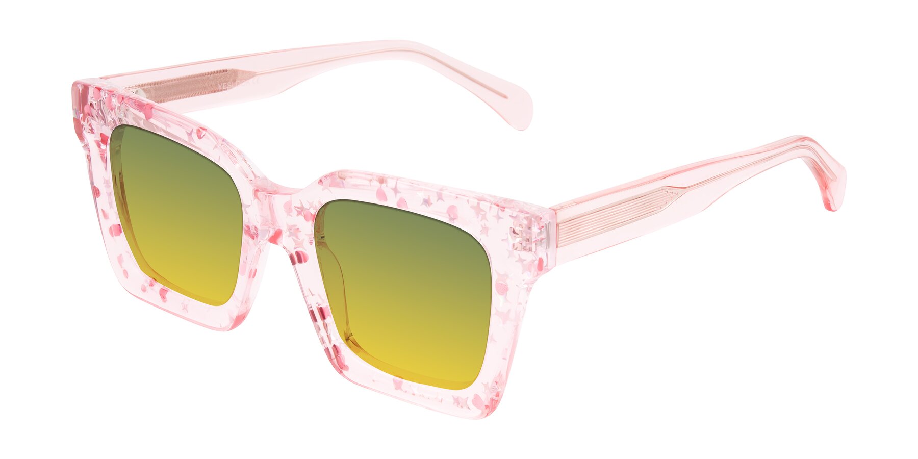 Angle of Piper in Sparkling Blush with Green / Yellow Gradient Lenses