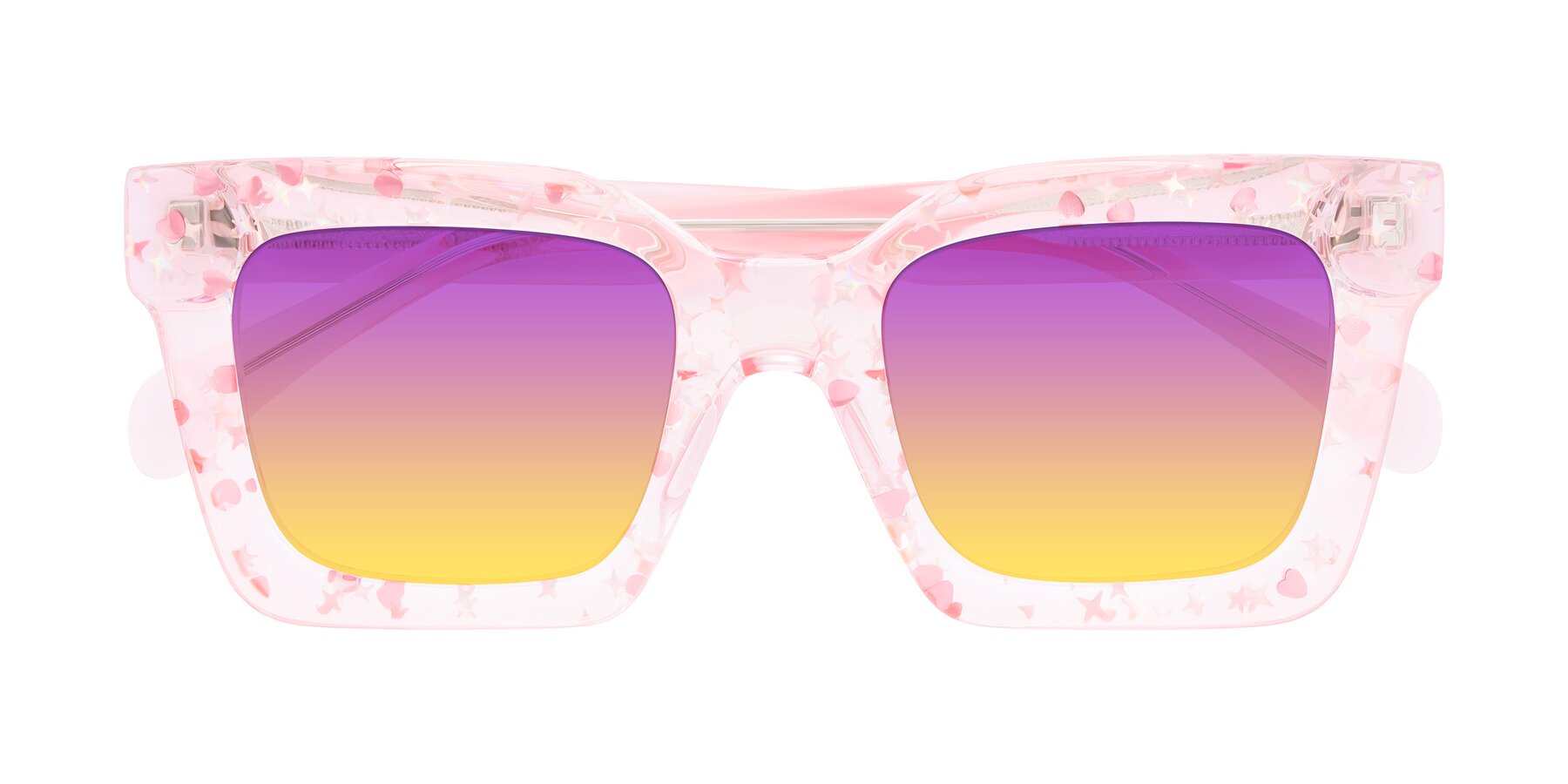 Folded Front of Piper in Sparkling Blush with Purple / Yellow Gradient Lenses