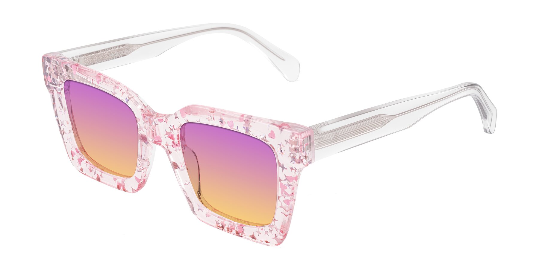 Angle of Piper in Sparkling Blush with Purple / Yellow Gradient Lenses