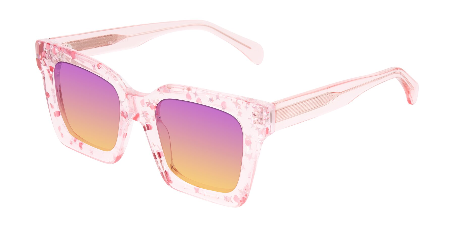 Angle of Piper in Sparkling Blush with Purple / Yellow Gradient Lenses