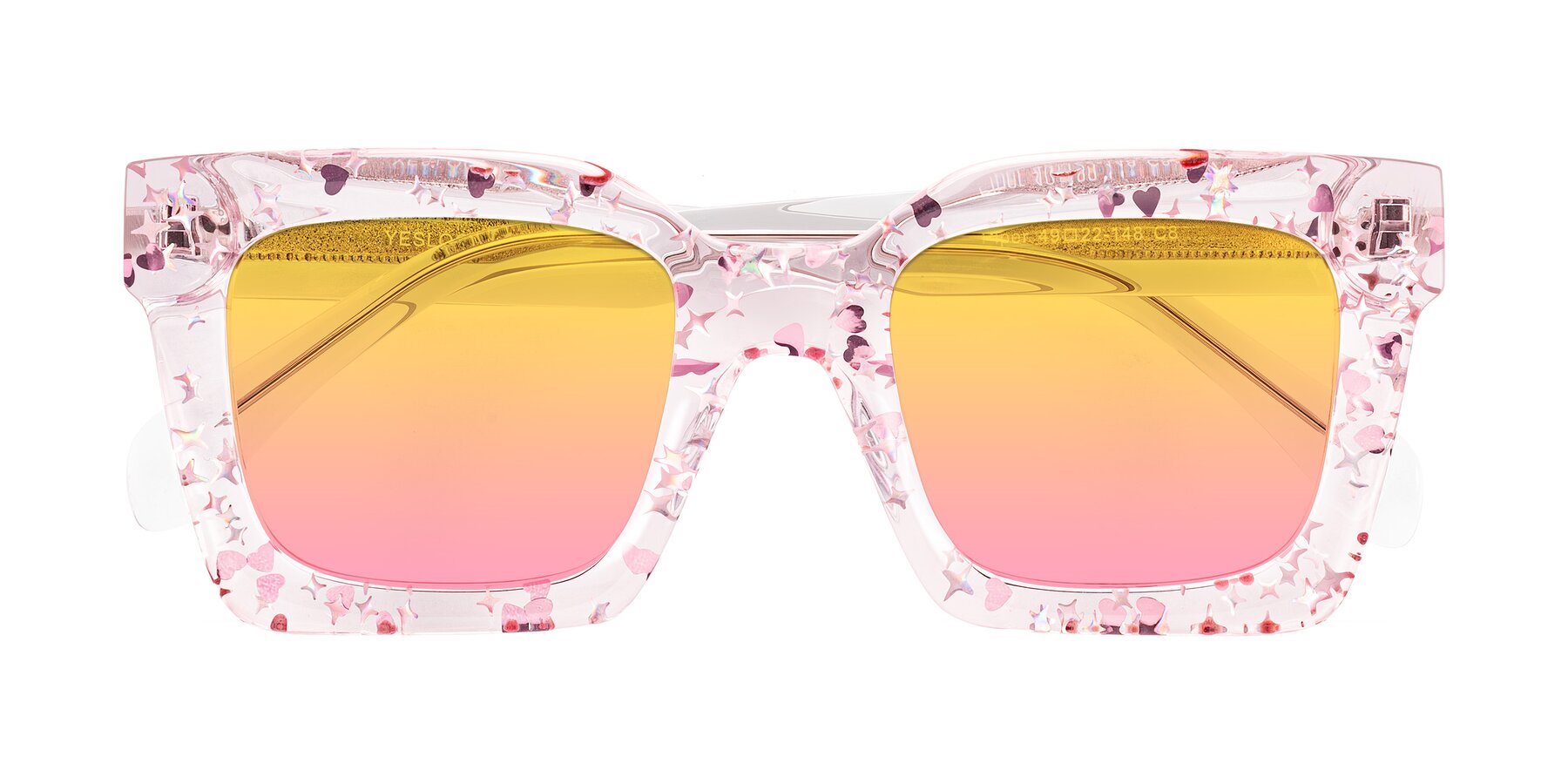 Folded Front of Piper in Sparkling Blush with Yellow / Pink Gradient Lenses