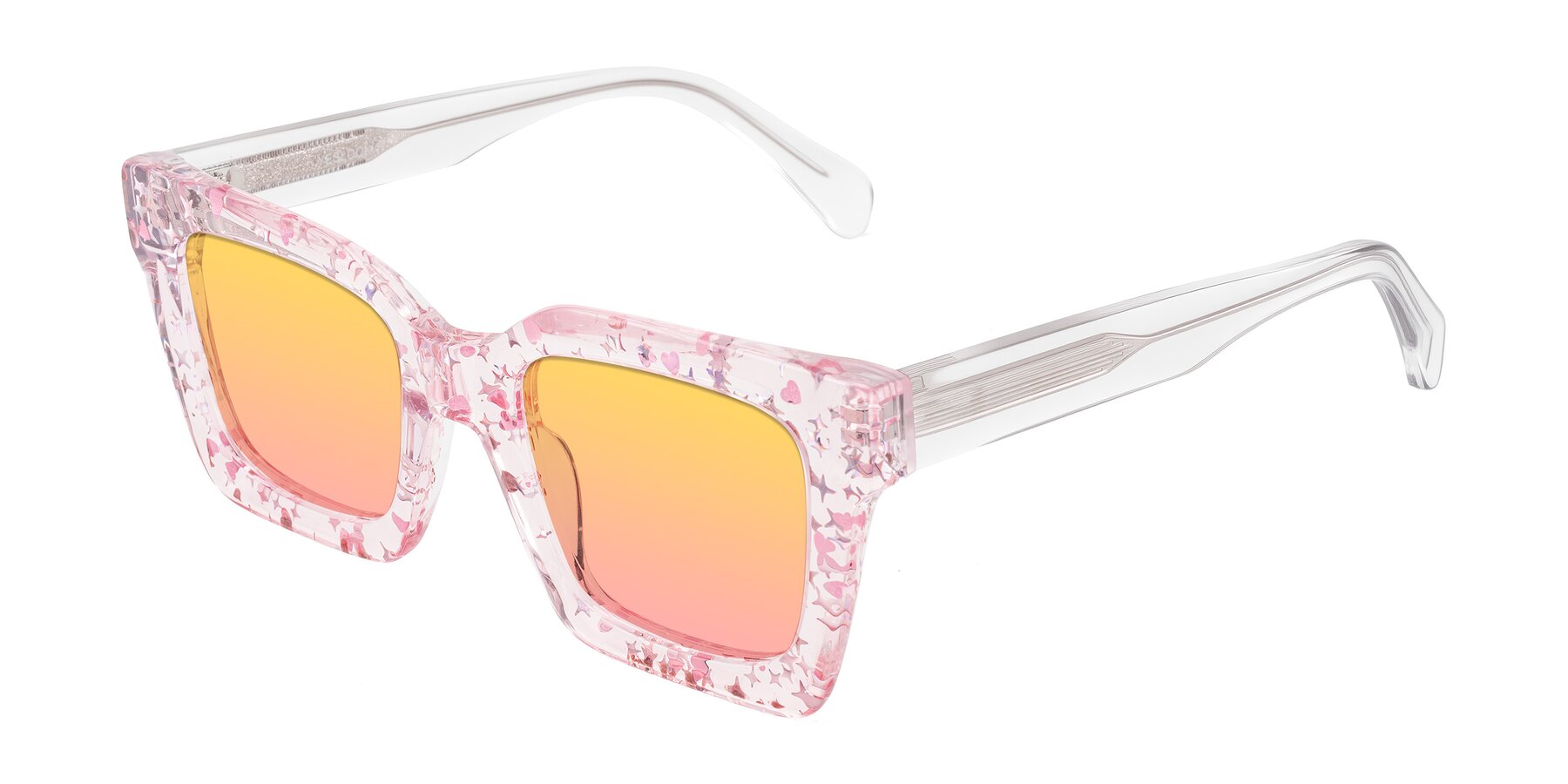 Angle of Piper in Sparkling Blush with Yellow / Pink Gradient Lenses