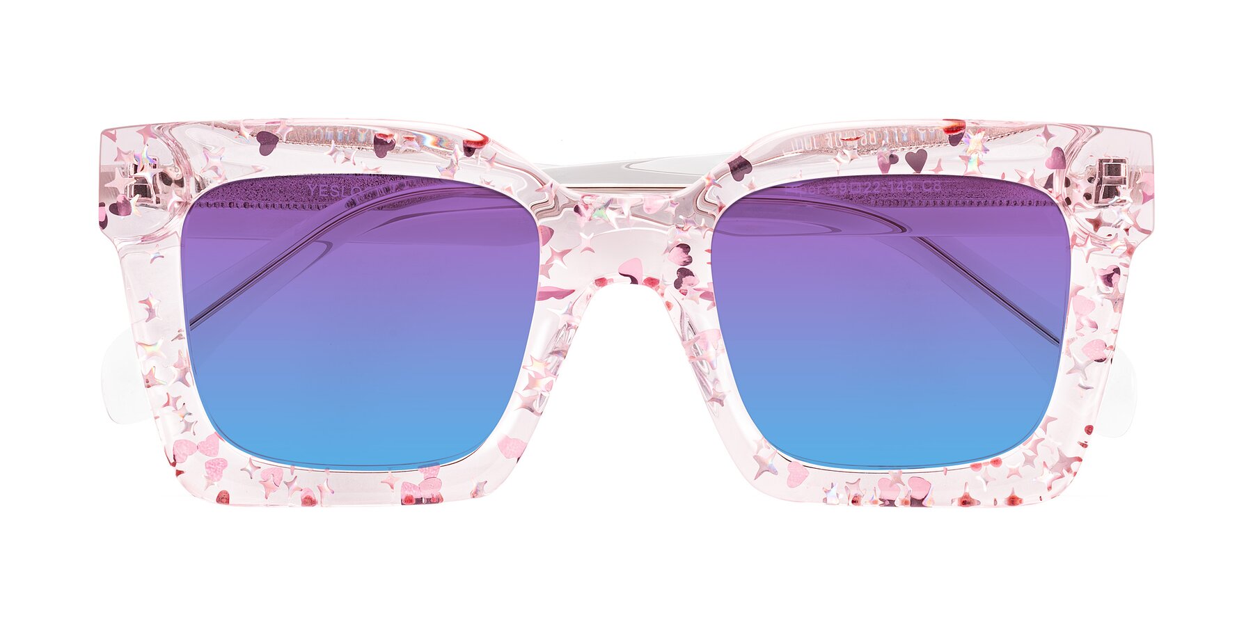 Folded Front of Piper in Sparkling Blush with Purple / Blue Gradient Lenses