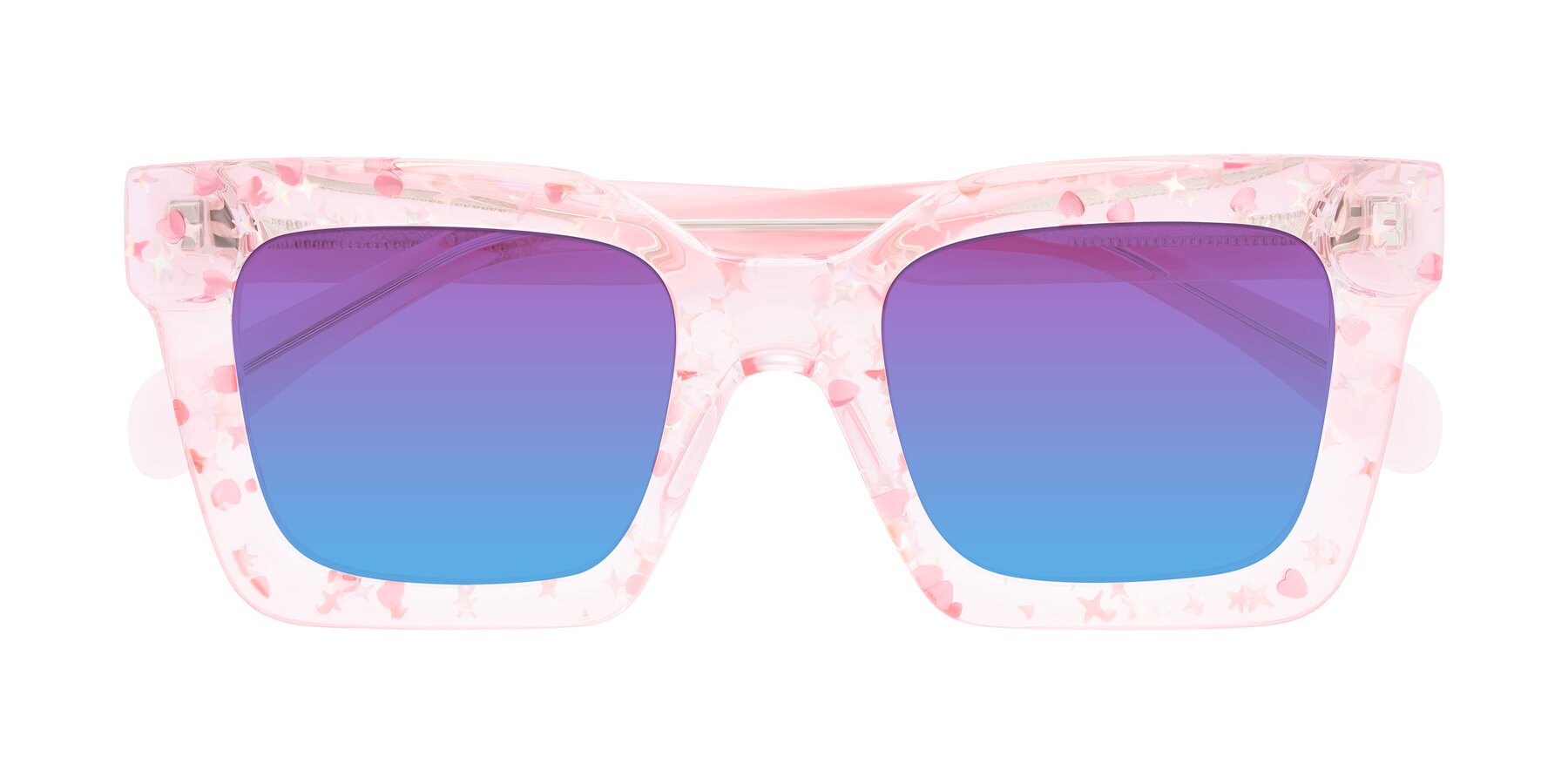 Folded Front of Piper in Sparkling Blush with Purple / Blue Gradient Lenses