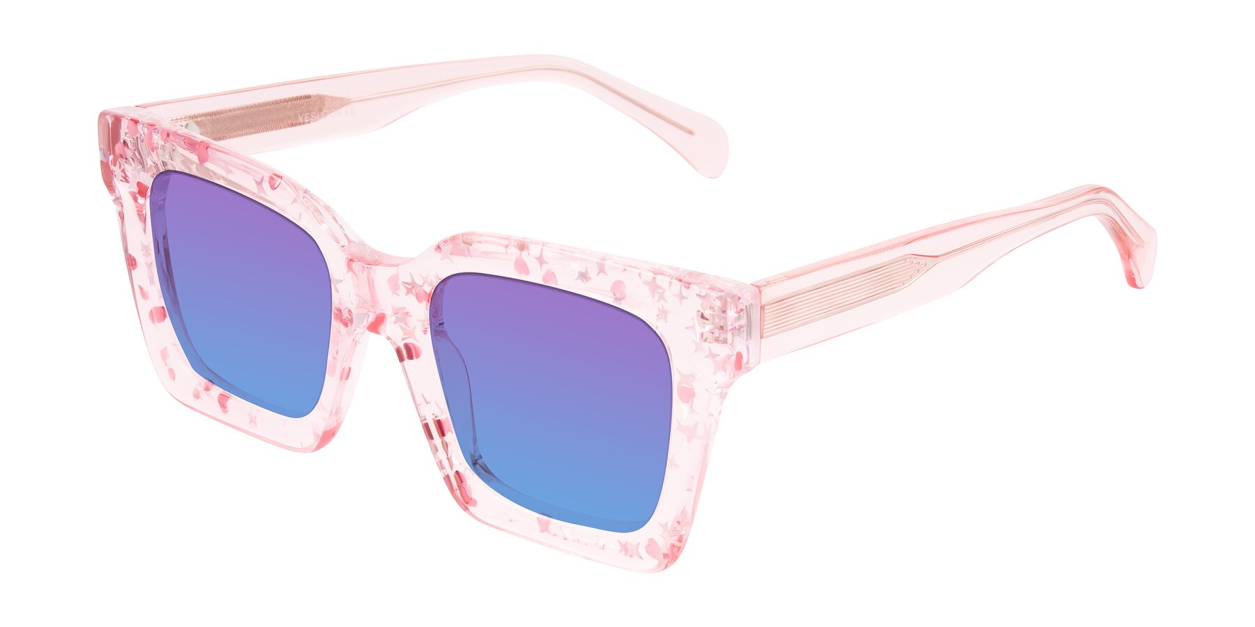 Angle of Piper in Sparkling Blush with Purple / Blue Gradient Lenses