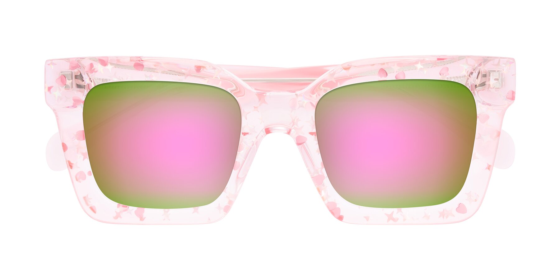 Folded Front of Piper in Sparkling Blush with Pink Mirrored Lenses