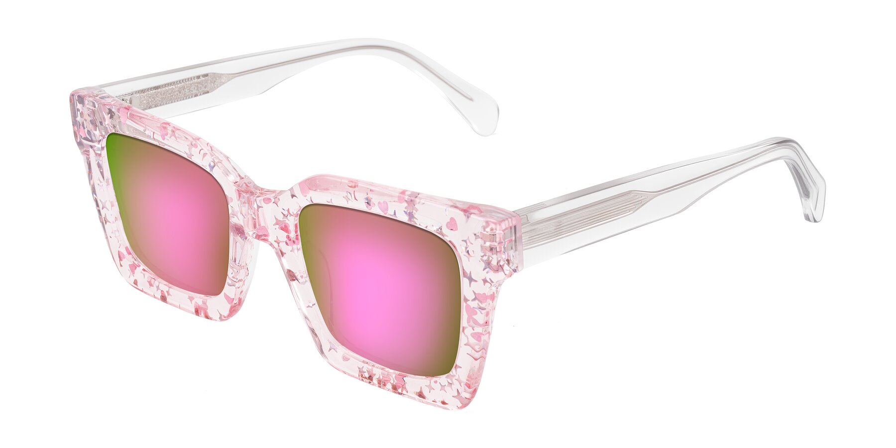 Angle of Piper in Sparkling Blush with Pink Mirrored Lenses