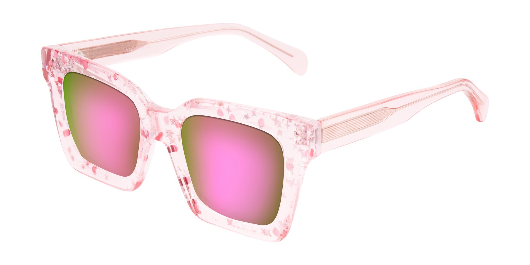 Angle of Piper in Sparkling Blush with Pink Mirrored Lenses