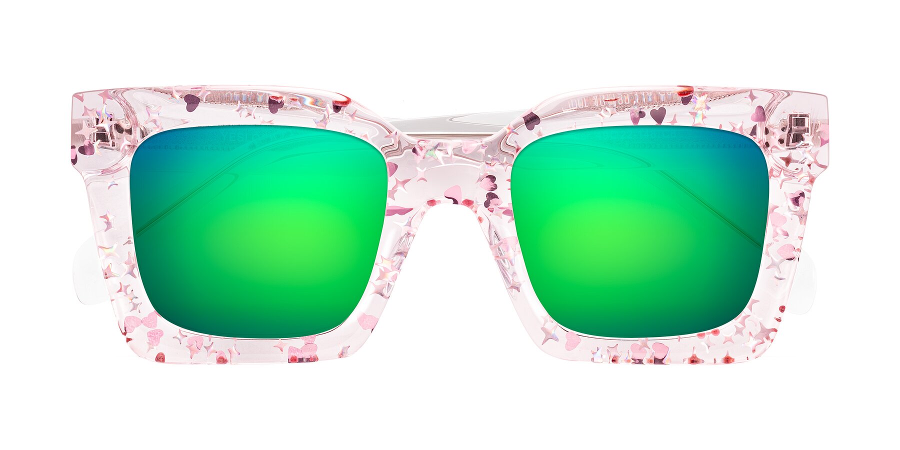 Folded Front of Piper in Sparkling Blush with Green Mirrored Lenses