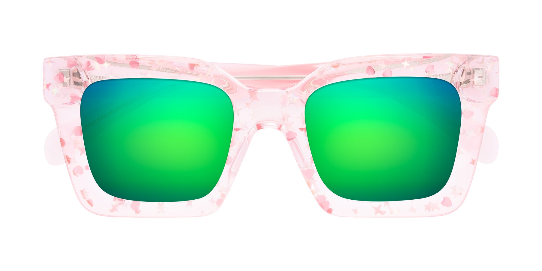 Folded Front of Piper in Sparkling Blush with Green Mirrored Lenses