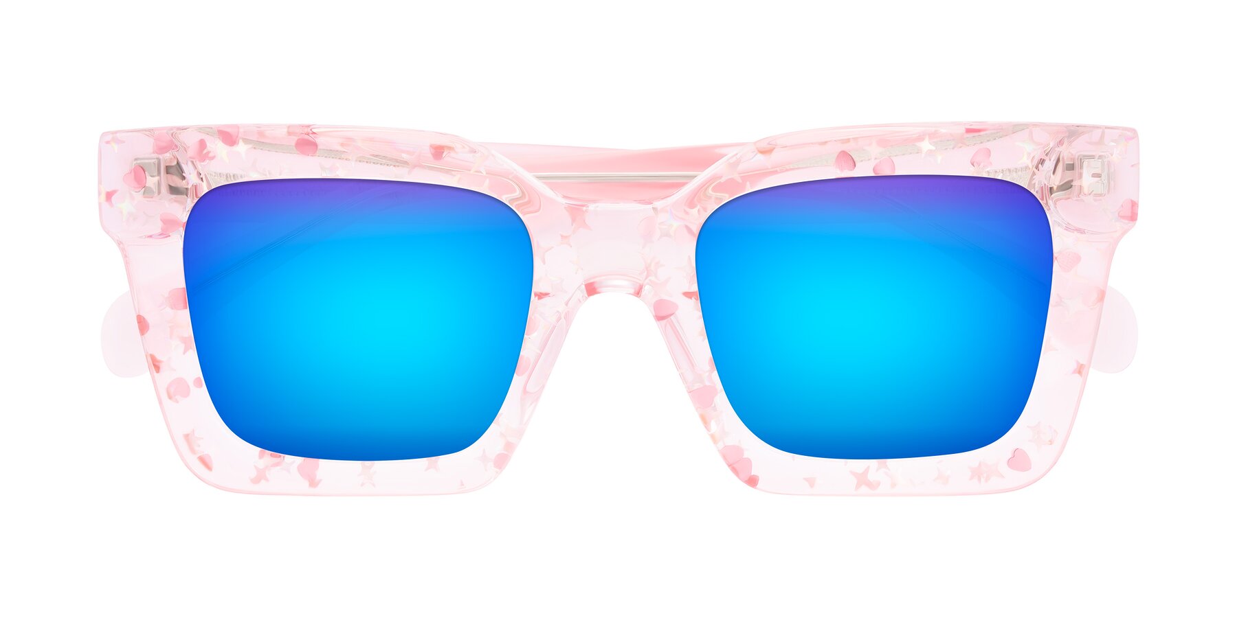 Folded Front of Piper in Sparkling Blush with Blue Mirrored Lenses