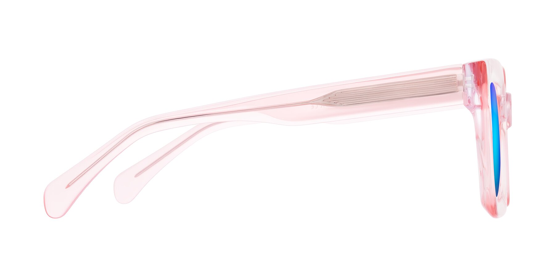 Side of Piper in Sparkling Blush with Blue Mirrored Lenses