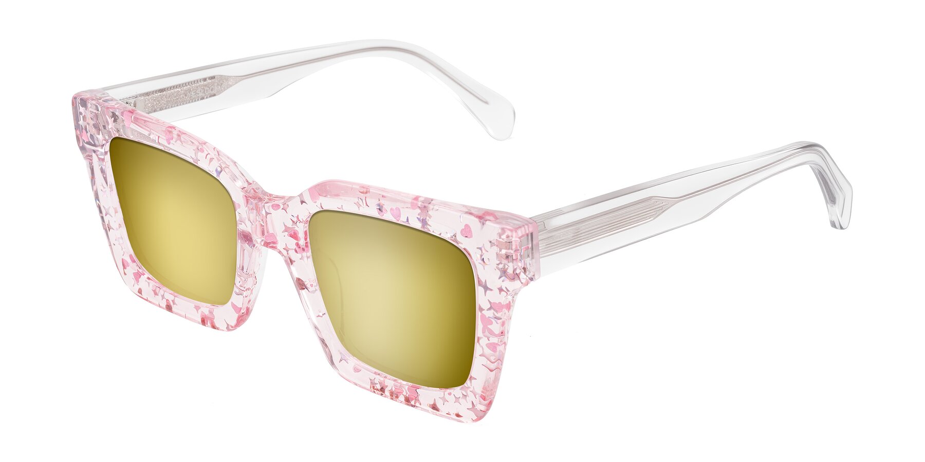 Angle of Piper in Sparkling Blush with Gold Mirrored Lenses