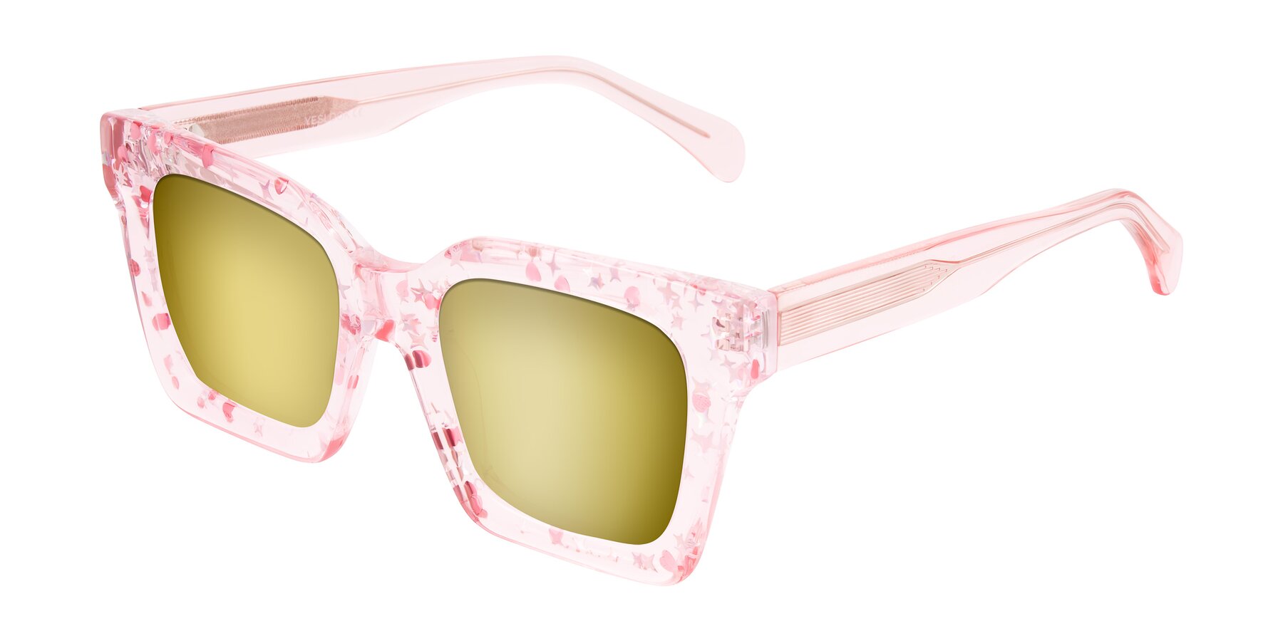 Angle of Piper in Sparkling Blush with Gold Mirrored Lenses