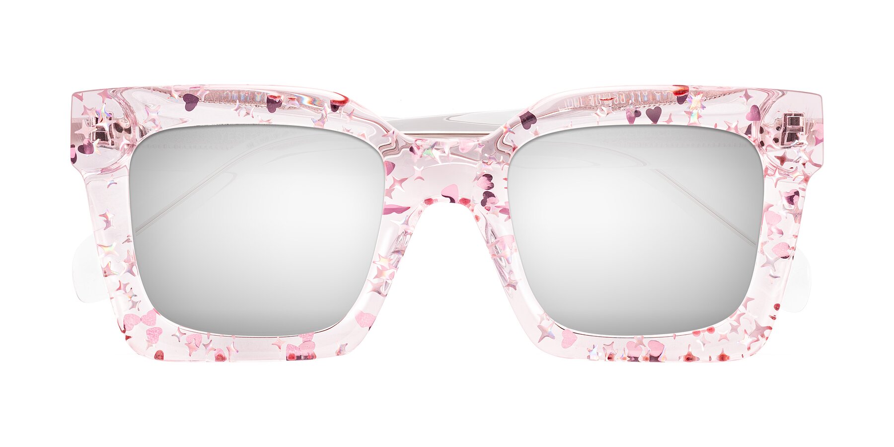 Folded Front of Piper in Sparkling Blush with Silver Mirrored Lenses