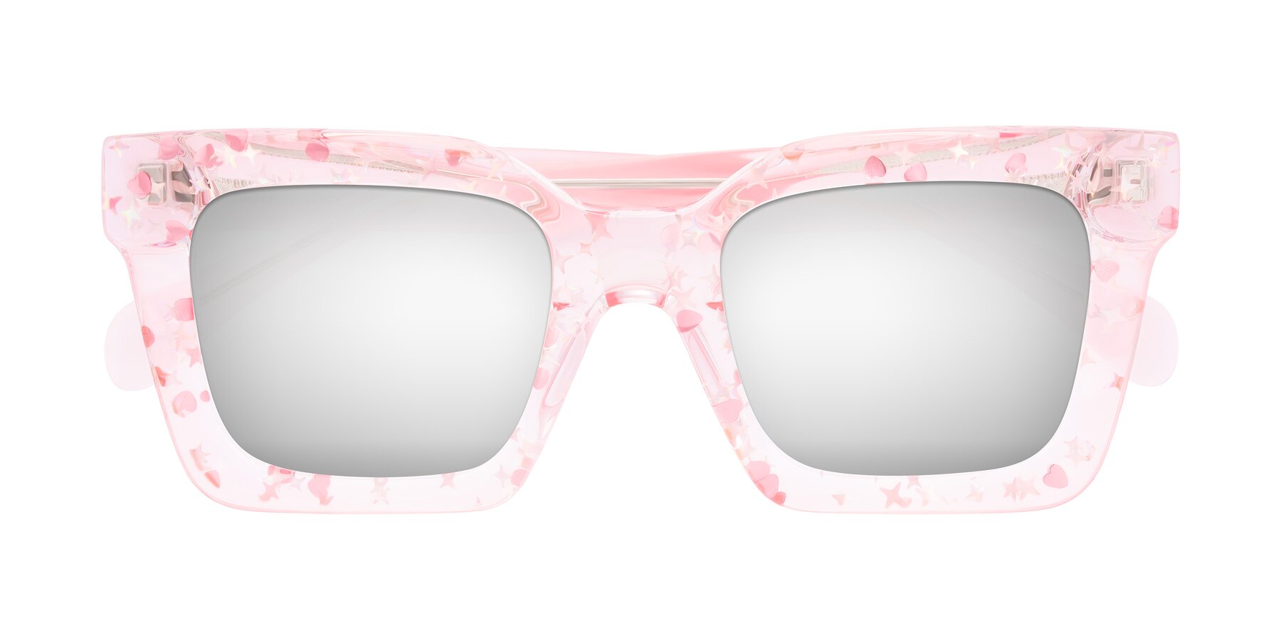 Folded Front of Piper in Sparkling Blush with Silver Mirrored Lenses