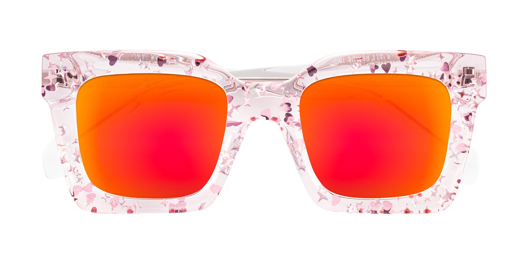 Folded Front of Piper in Sparkling Blush with Red Gold Mirrored Lenses