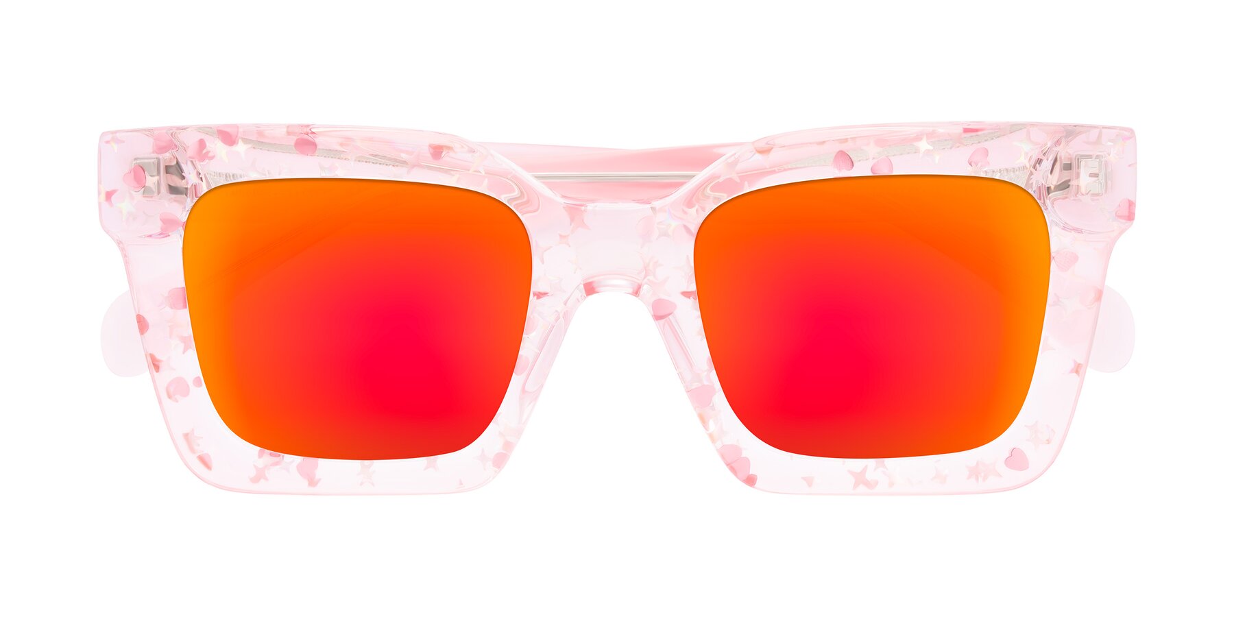 Sparkling Blush Oversized Thick Square Mirrored Sunglasses with Red Gold Sunwear Lenses - Piper