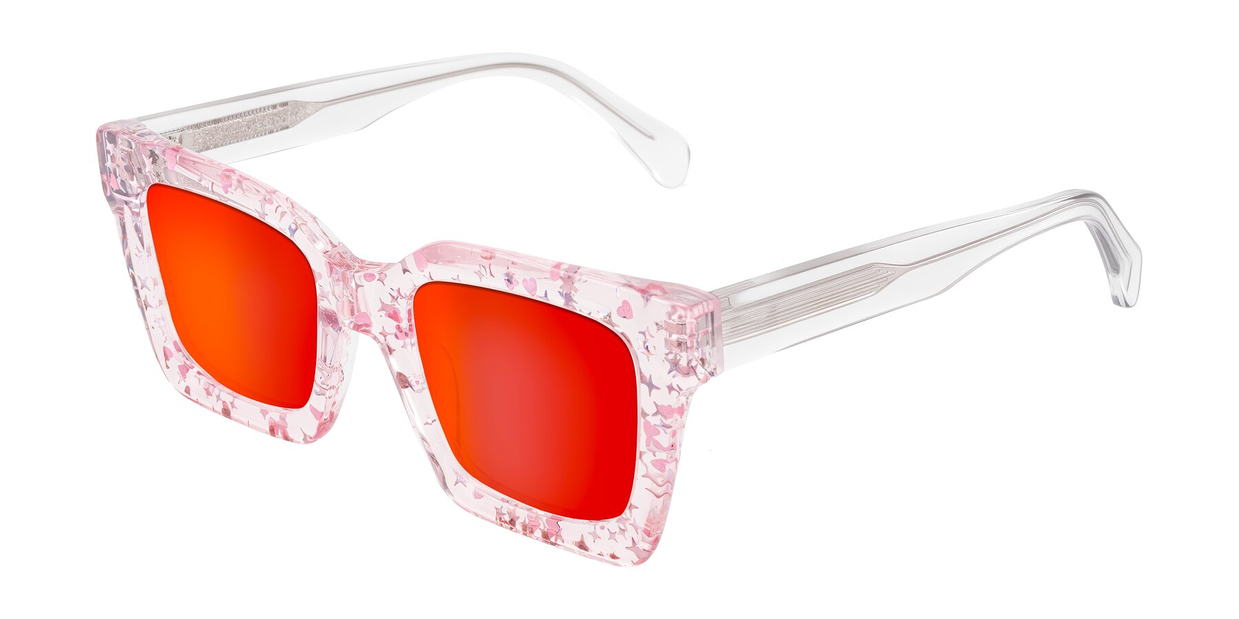 Angle of Piper in Sparkling Blush with Red Gold Mirrored Lenses