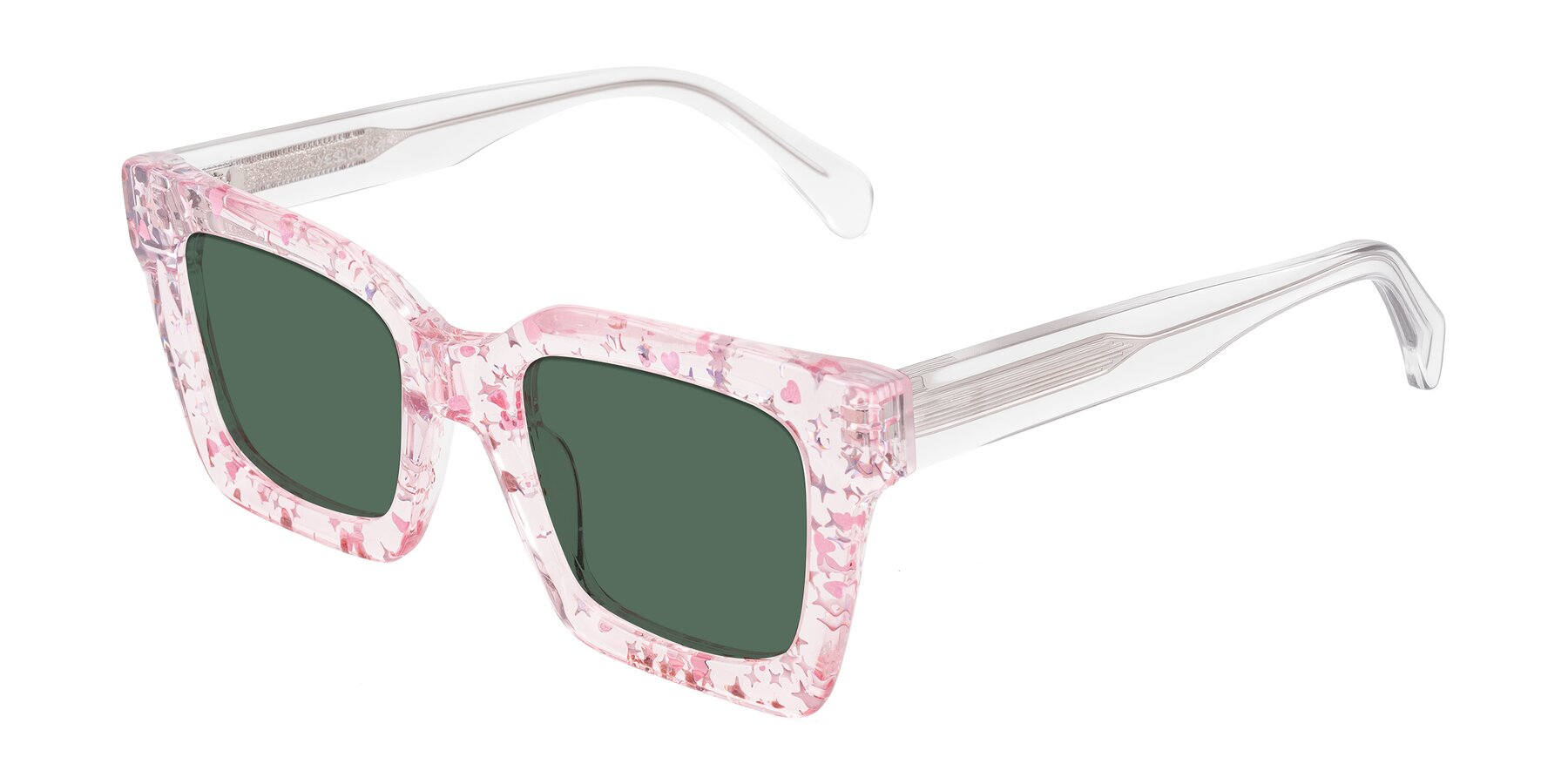 Angle of Piper in Sparkling Blush with Green Polarized Lenses