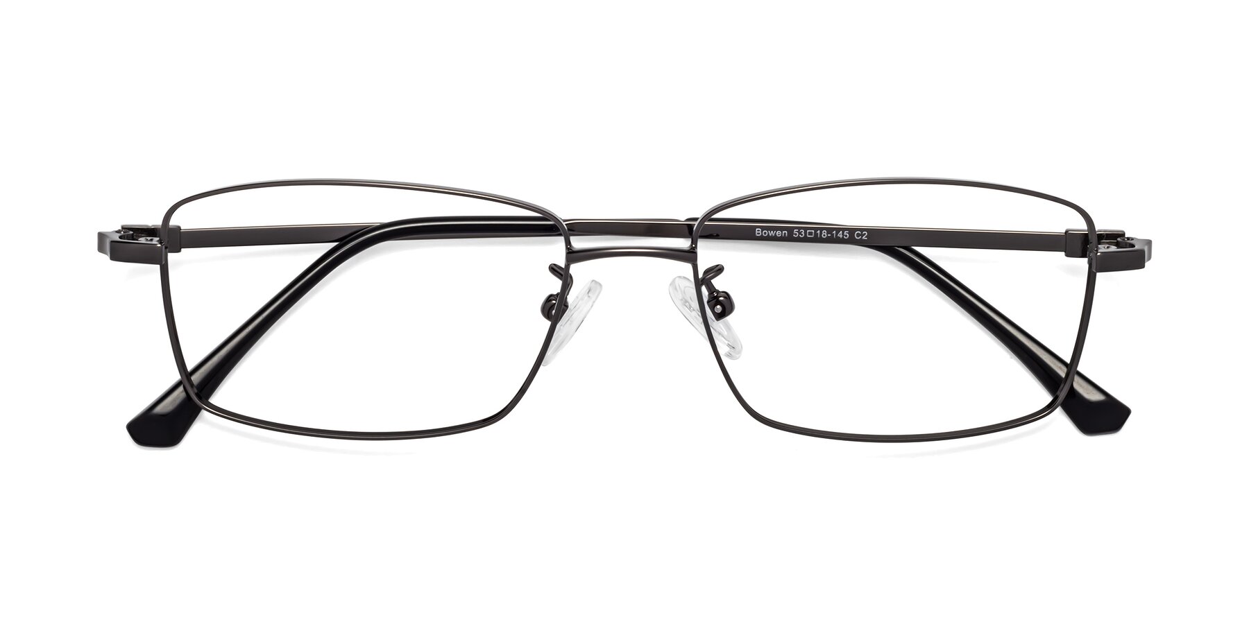 Folded Front of Bowen in Gunmetal with Clear Eyeglass Lenses