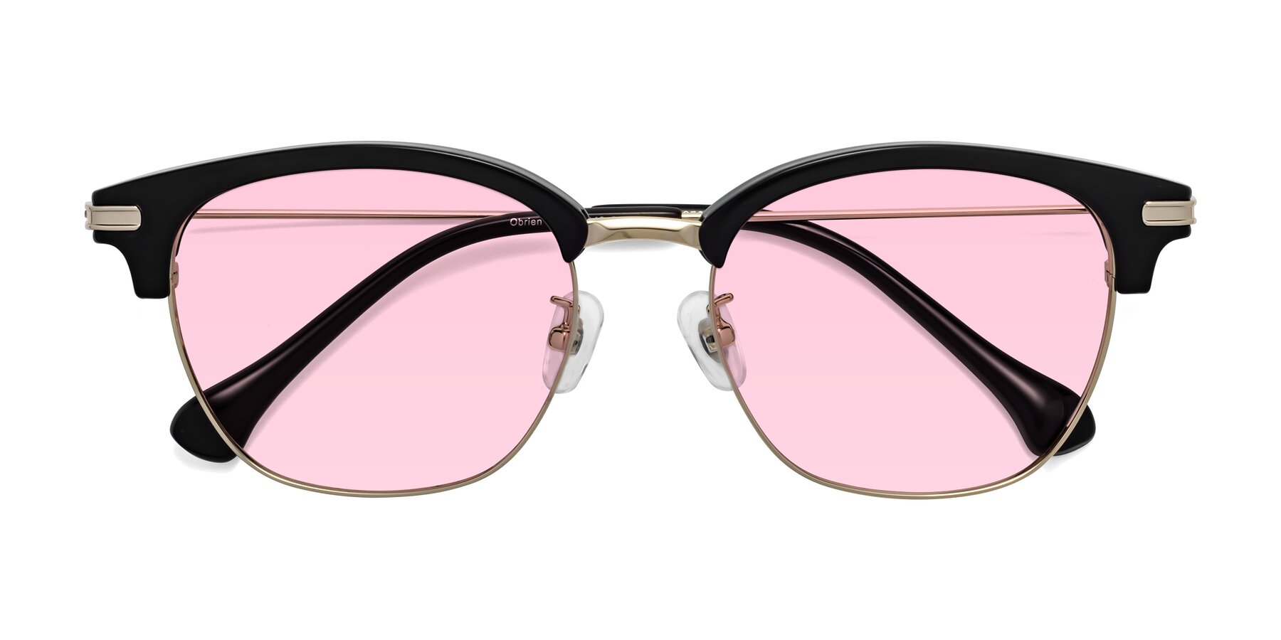 Folded Front of Obrien in Black-Gold with Light Pink Tinted Lenses