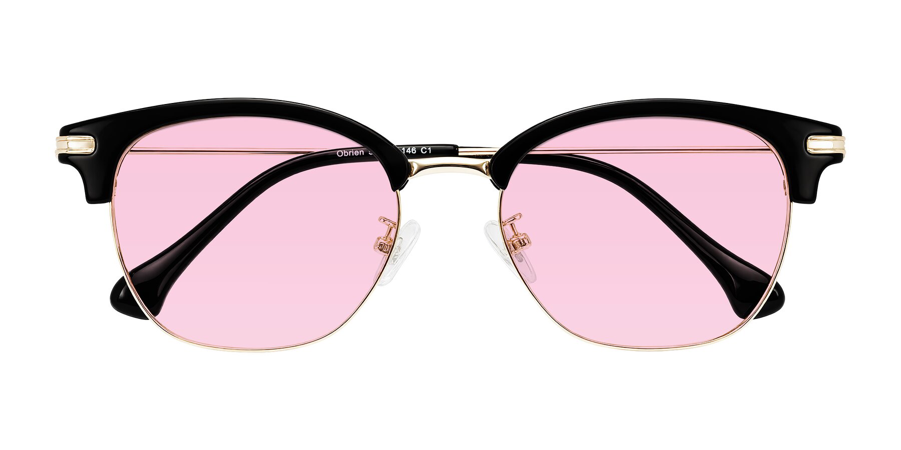 Folded Front of Obrien in Black/Gold with Light Pink Tinted Lenses