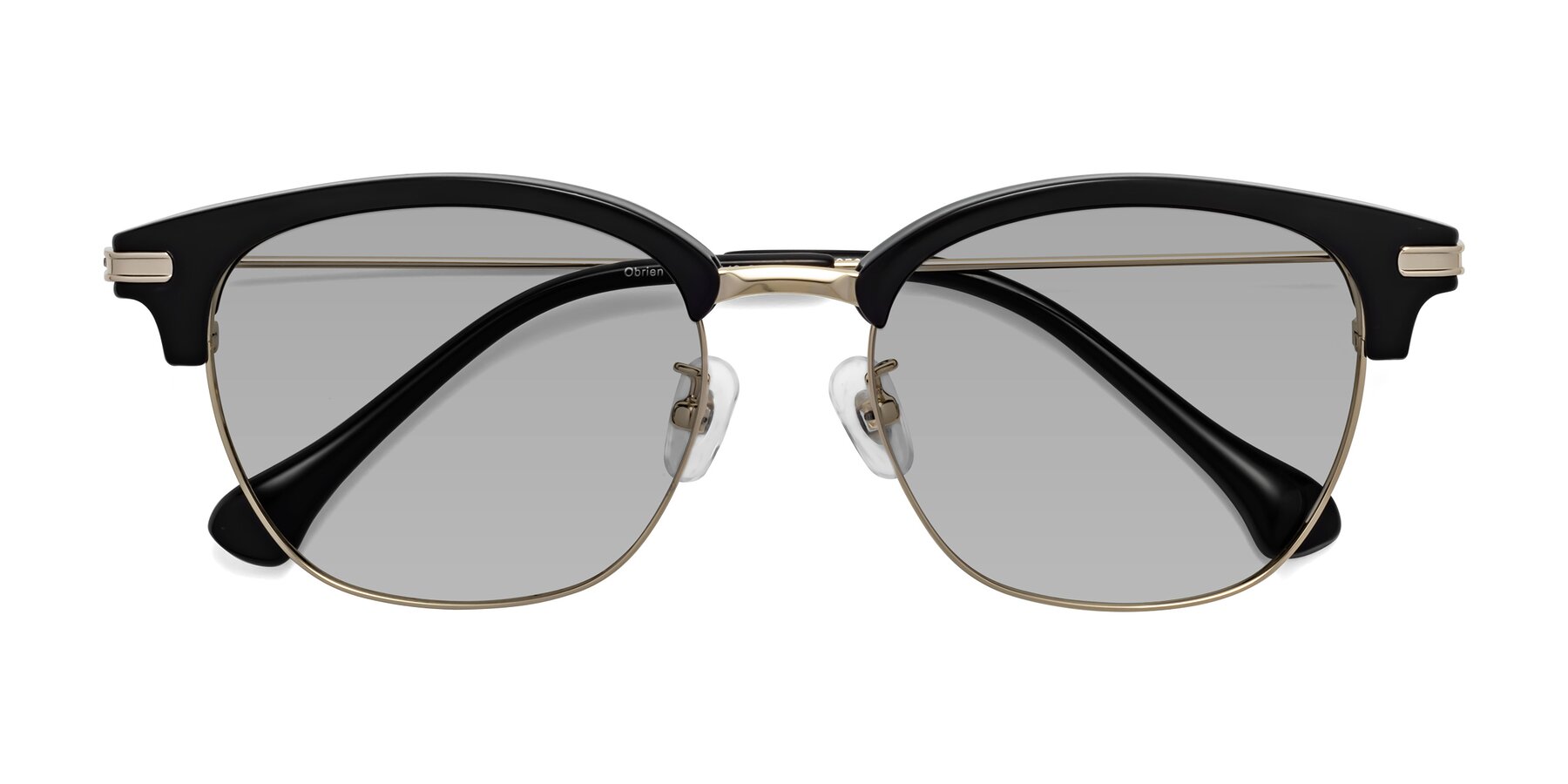 Folded Front of Obrien in Black-Gold with Light Gray Tinted Lenses